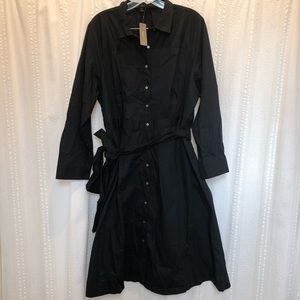 New J. Crew Cotton Poplin Black Tie Waist Dress